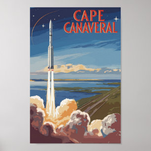 Cape Canaveral Florida Painterly Travel Art Retro Poster