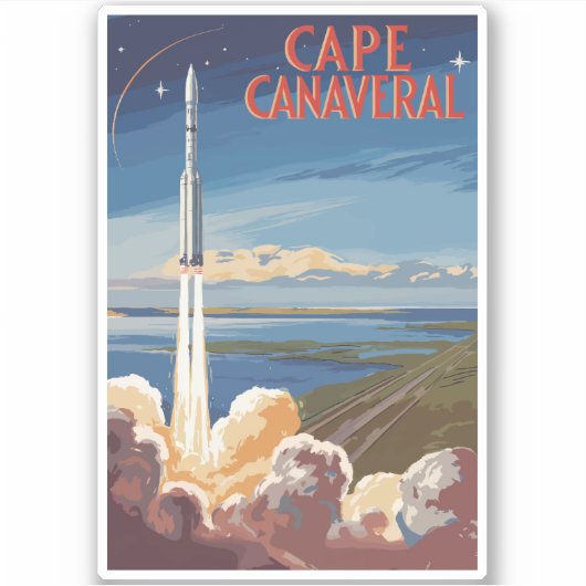 Cape Canaveral Florida Painterly Travel Art Retro Sticker (Voorkant)