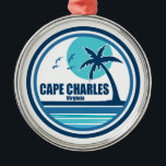 Cape Charles Beach Virginia Palmbomen Metalen Ornament<br><div class="desc">De Kaap Charles Beach,  gevestigd op de oostkust van de Chesapeake Bay,  is aardig voor families en bezoekers die niet in de oceaangolven willen zwemmen.</div>