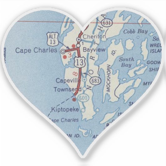 Cape Charles kaart Sticker (Voorkant)
