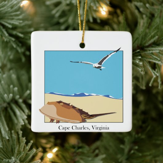 Cape Charles, VA Hoefijzer Krab Zee Gull Beach Keramisch Ornament (Boom)