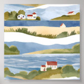 Cape Cod-baai | Aquarel van de kustlijn Poster (Voorkant)