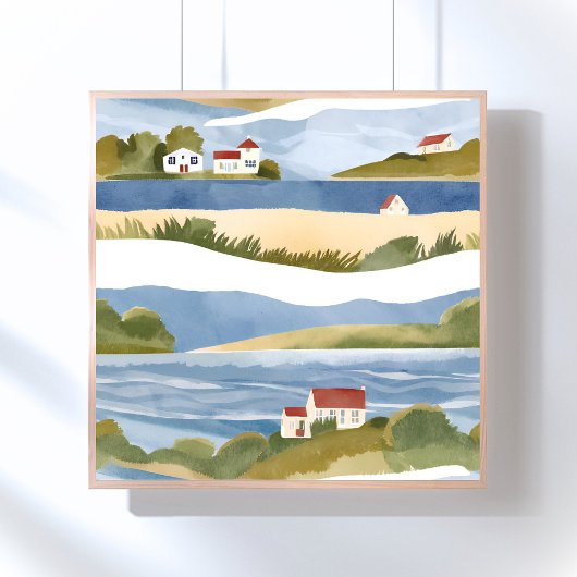 Cape Cod-baai | Aquarel van de kustlijn Poster