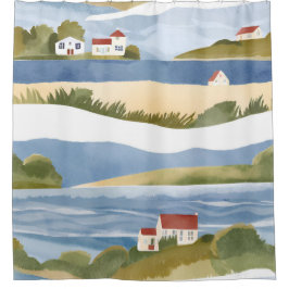 Cape Cod-baai | Waterverfschildering van de kustwa Douchegordijn