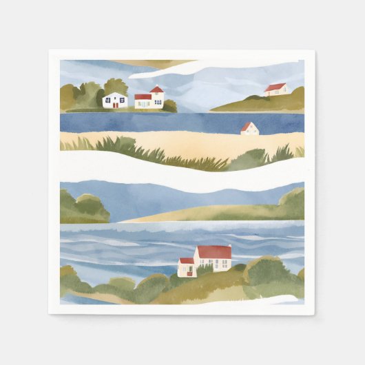 Cape Cod Bay | Oceaankust Waterverf Servet (Voorkant)