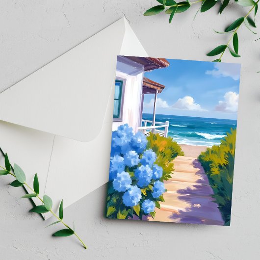 Cape Cod Beach Path | Hydrangea Coastal Painting Briefkaart
