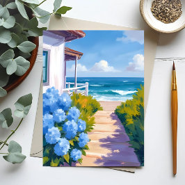 Cape Cod Beach Path | Hydrangea Coastal Painting Briefkaart