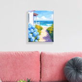Cape Cod Beach Path | Hydrangea Coastal Painting Canvas Afdruk (Insitu (Woonkamer))