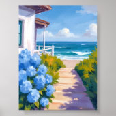 Cape Cod Beach Path | Hydrangea Coastal Painting Poster (Voorkant)