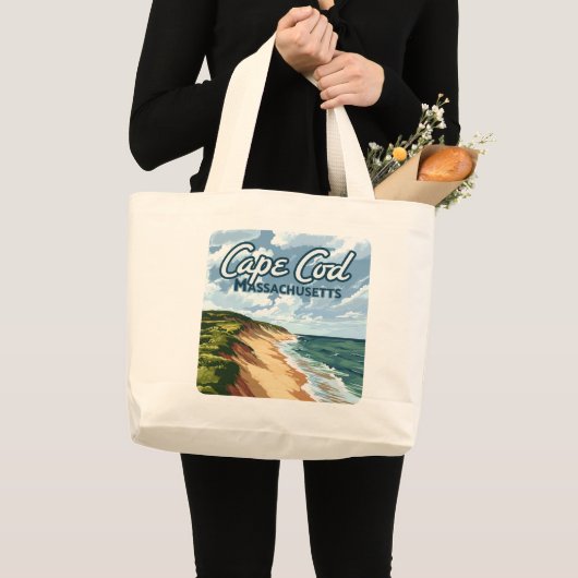 Cape Cod Beach Seashore Massachusetts Blauw Grote Tote Bag (Voorkant (product))