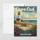 Cape Cod Beach, Vintage van Massachusetts Briefkaart (Voorkant / Achterkant)