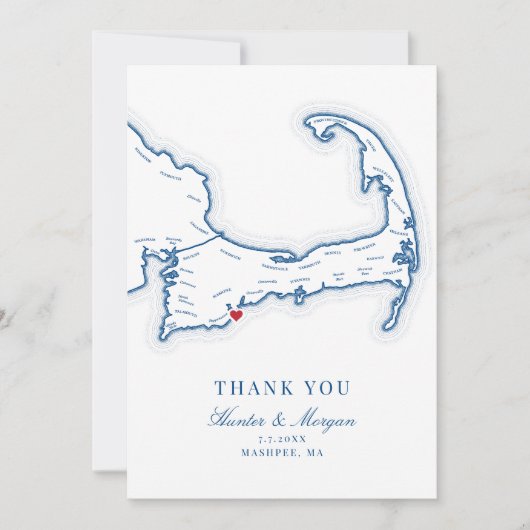 Cape Cod Bestemming Bruiloft Flat Bedankkaart (Voorkant)