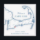 Cape Cod bestemming bruiloft gunst Magneet<br><div class="desc">Snel en eenvoudig bestellen! Deze Cape Cod kaart magneten maken grote Cape Cod bruiloft gunsten op te nemen in uw Cape Cod bestemming bruiloft welkomsttassen. Beweeg het hart door te klikken op "Bewerken met ontwerpgereedschap" onder "Personaliseren". Perfect voor alle geweldige trouwlocaties in op de Kaap, waaronder de Club in New...</div>