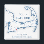 Cape Cod bestemming bruiloft gunst Magneet<br><div class="desc">Snel en eenvoudig bestellen! Deze Cape Cod kaart magneten maken grote Cape Cod bruiloft gunsten op te nemen in uw Cape Cod bestemming bruiloft welkomsttassen. Beweeg het hart door te klikken op "Bewerken met ontwerpgereedschap" onder "Personaliseren". Perfect voor alle geweldige trouwlocaties in op de Kaap, waaronder de Club in New...</div>