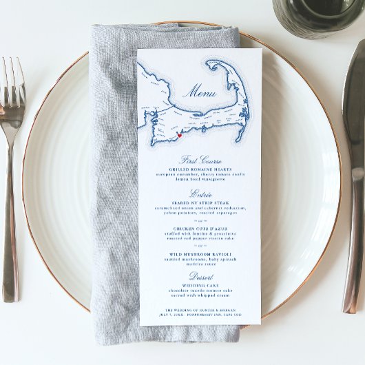 Cape Cod Bestemming Bruiloft Marine Blauw Menu