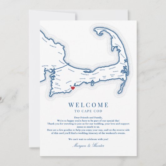 Cape Cod Bestemming Bruiloft Welkomstroute Bedankkaart (Voorkant)