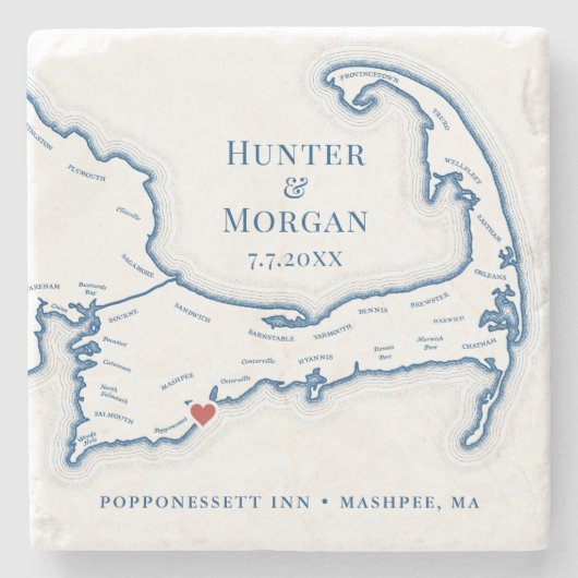 Cape Cod Bestemming Trouwcadeau Stenen Onderzetter (Voorkant)