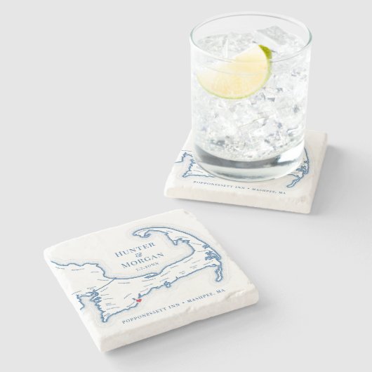 Cape Cod Bestemming Trouwcadeau Stenen Onderzetter (Zijkant)