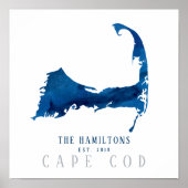 Cape Cod Blue Waterverf Map Familie ingesteld Poster (Voorkant)