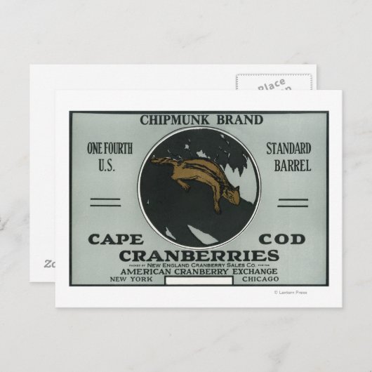 Cape Cod Chipmunk Brand Cranberry Label Briefkaart (Voorkant / Achterkant)