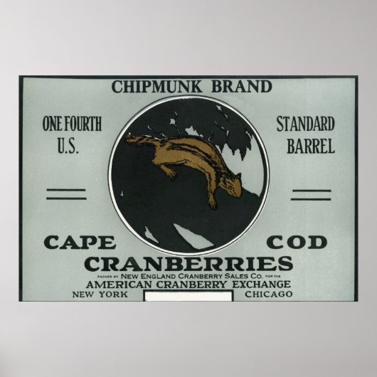 Cape Cod Chipmunk Brand Cranberry Label Poster (Voorkant)