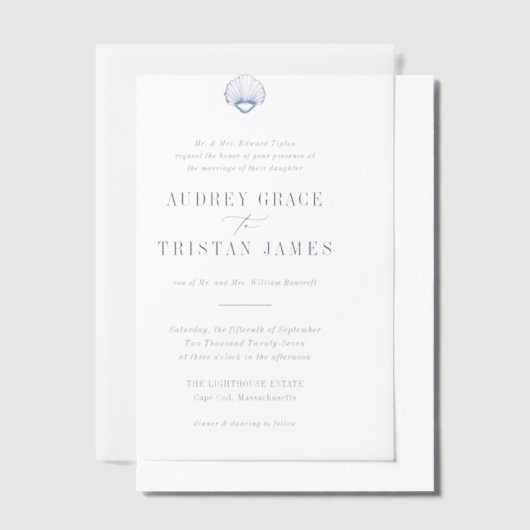 CAPE COD Coastal Blue Wedding Vellum Uitnodigingen (Offset)