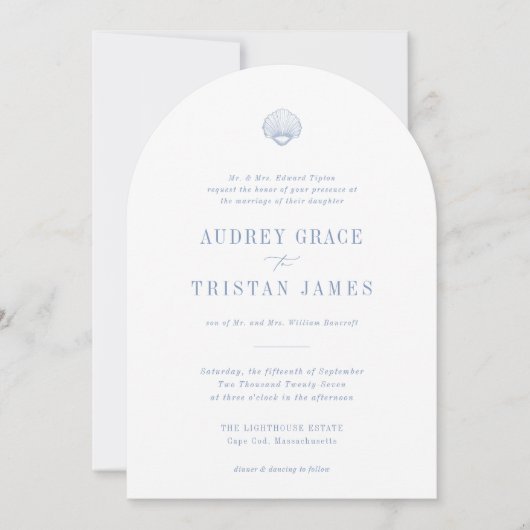 CAPE COD Coastal Seashell Wedding Kaart (Voorkant)