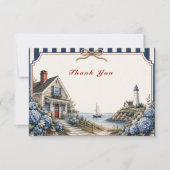 Cape Cod Cottage Kust Bruiloft Dankkaart RSVP Kaartje (Voorkant)