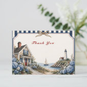 Cape Cod Cottage Kust Bruiloft Dankkaart RSVP Kaartje (Staand voorkant)