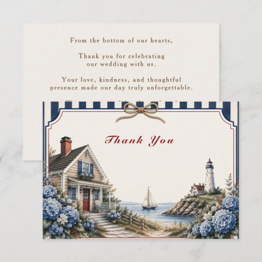 Cape Cod Cottage Kust Bruiloft Dankkaart RSVP Kaartje (Voorkant / Achterkant)