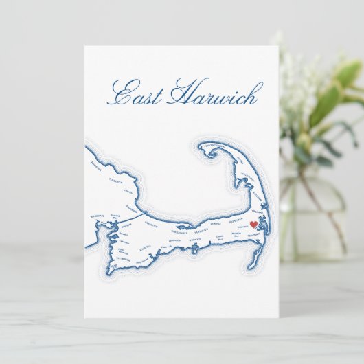 Cape Cod East Harwich kaart bruiloft tafel naamkaa (Staand voorkant)