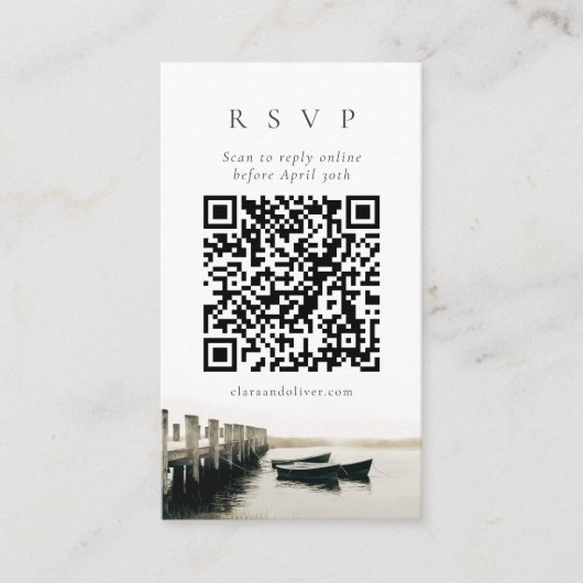 Cape Cod Havensteiger Naautical QR Code RSVP Kaart (Voorkant)