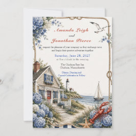 Cape Cod Hydrangea Cottage Kustbruiloft Kaart