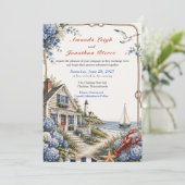 Cape Cod Hydrangea Cottage Kustbruiloft  Kaart (Staand voorkant)