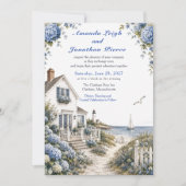 Cape Cod Hydrangea Cottage Kustbruiloft Kaart (Voorkant)