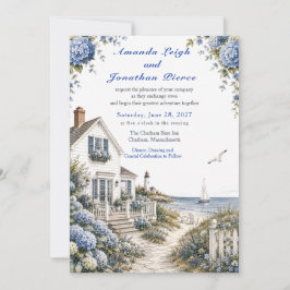 Cape Cod Hydrangea Cottage Kustbruiloft Kaart