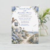 Cape Cod Hydrangea Cottage Kustbruiloft Kaart (Staand voorkant)