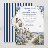 Cape Cod Hydrangea Cottage Kustbruiloft Kaart (Voorkant / Achterkant)
