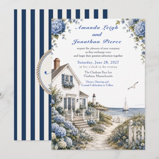 Cape Cod Hydrangea Cottage Kustbruiloft Kaart (Voorkant / Achterkant)