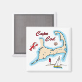 Cape Cod Kaart Illustratie Kreeft Zeilboot Shell Magneet (Voorkant / Achterkant)