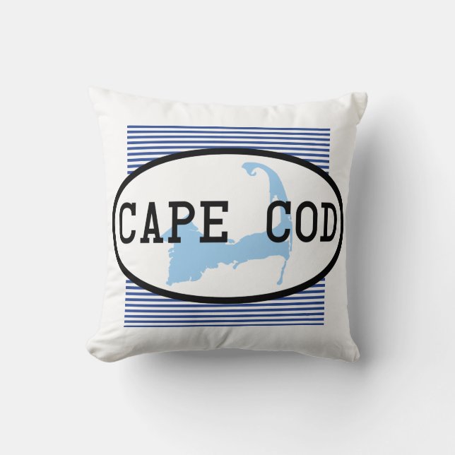Cape Cod Kaart Silhouet Nautilus Blauw Kussen (Voorkant)