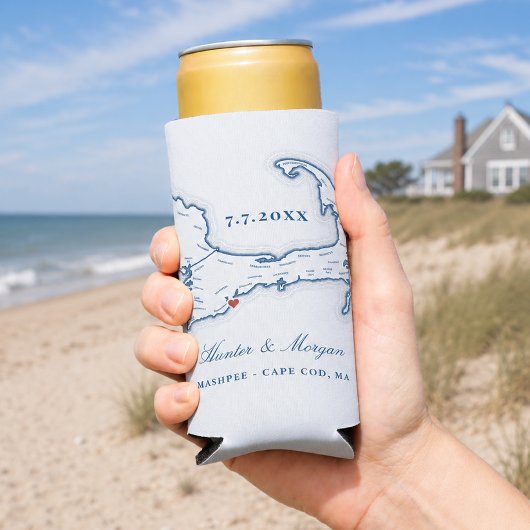 Cape Cod kaart trouwgunst drankhouder Seltzer Blikjeskoeler