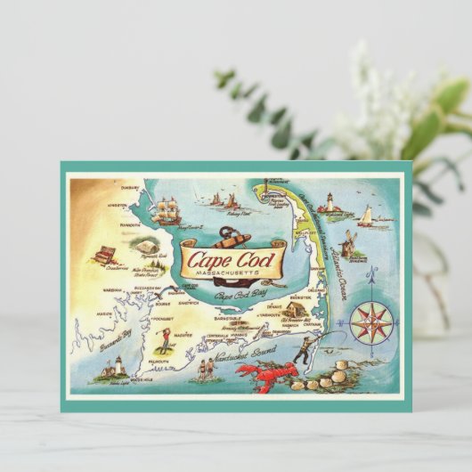 Cape Cod MA 5x7 Map Postcard Bedankkaart (Staand voorkant)