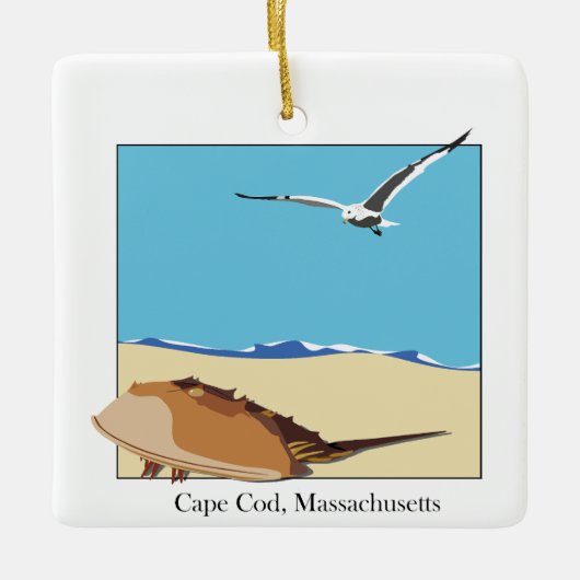 Cape Cod, MA Hoefijzer krab Zee meeuw strand Keramisch Ornament (Voorkant)