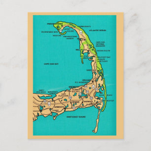 Cape Cod MA Kaart Ansichtkaart
