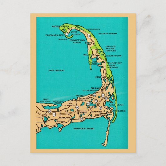 Cape Cod MA Kaart Ansichtkaart (Voorkant)