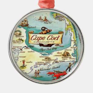 Cape Cod MA Kaart Metalen Ornament