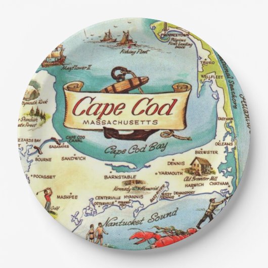Cape Cod MA Kaart  Papieren Bordje (Voorkant)