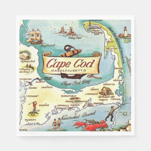 Cape Cod MA Kaart Servet (Voorkant)