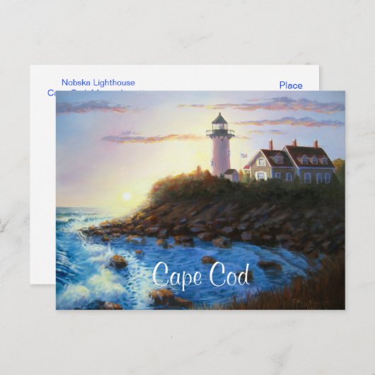 Cape Cod MA Nobska Lighthouse Painted Briefkaart (Voorkant / Achterkant)